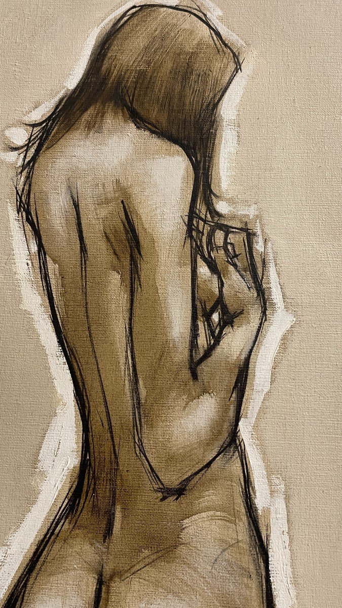 Francis Verlinden, Painting "naked Woman From Behind", Oil On Canvas Dated 1974-photo-4